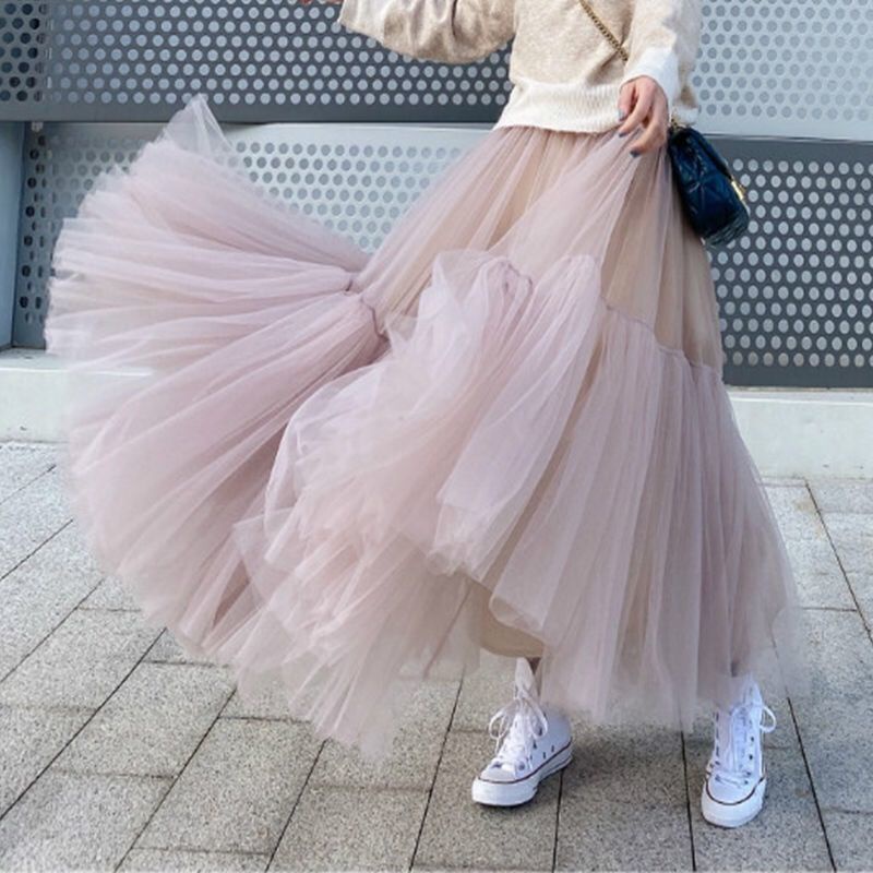 Tulle Skirt Women a Line Pleated Mesh Skirt Labuh Women Skirt Pangjang ...