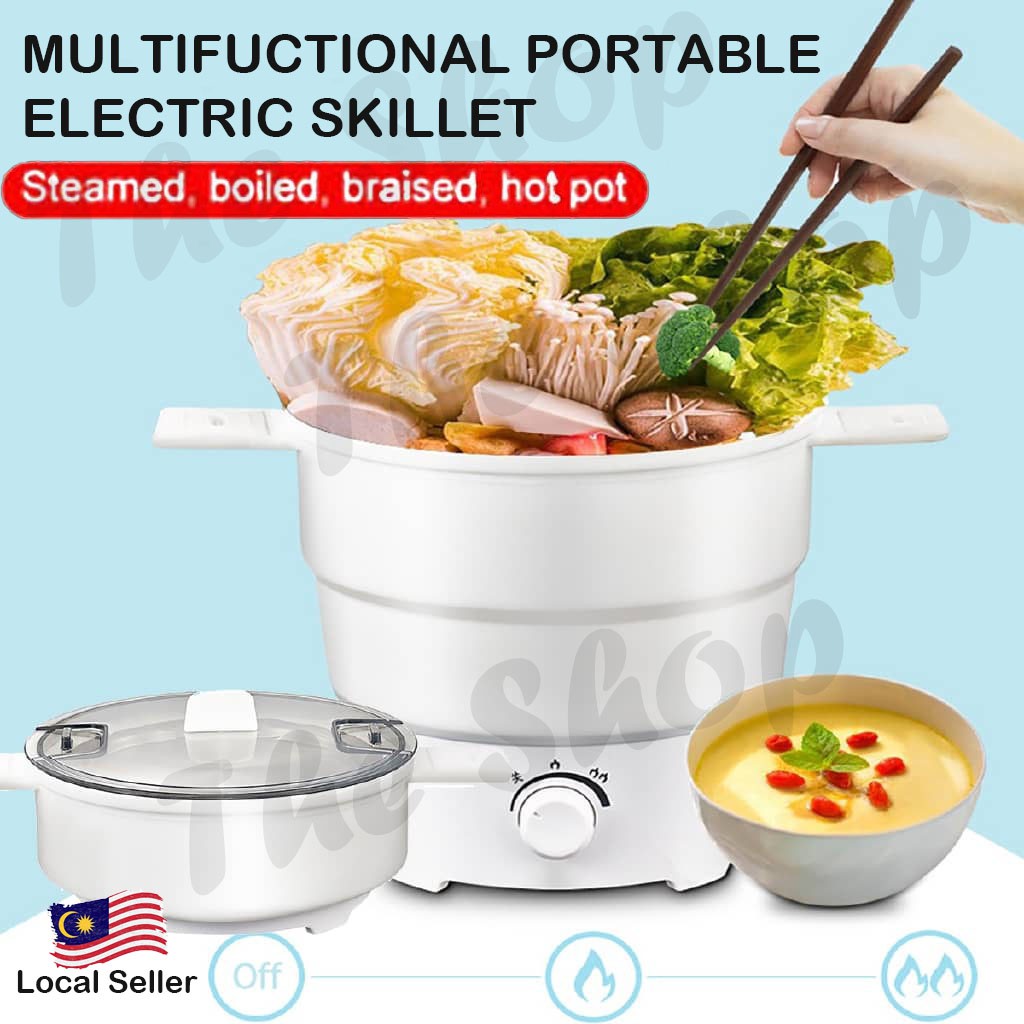 Folding Electric Skillet Kettle Heated Food Container Heated Lunch Box Cooker Portable Hot Pot Cooking Tea