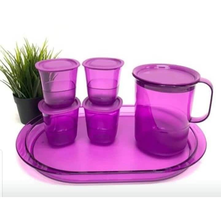 Tupperware Purple Royale Crystalline Pitcher 1.2L / Short Glass 230ml / Serving Tray ( New )