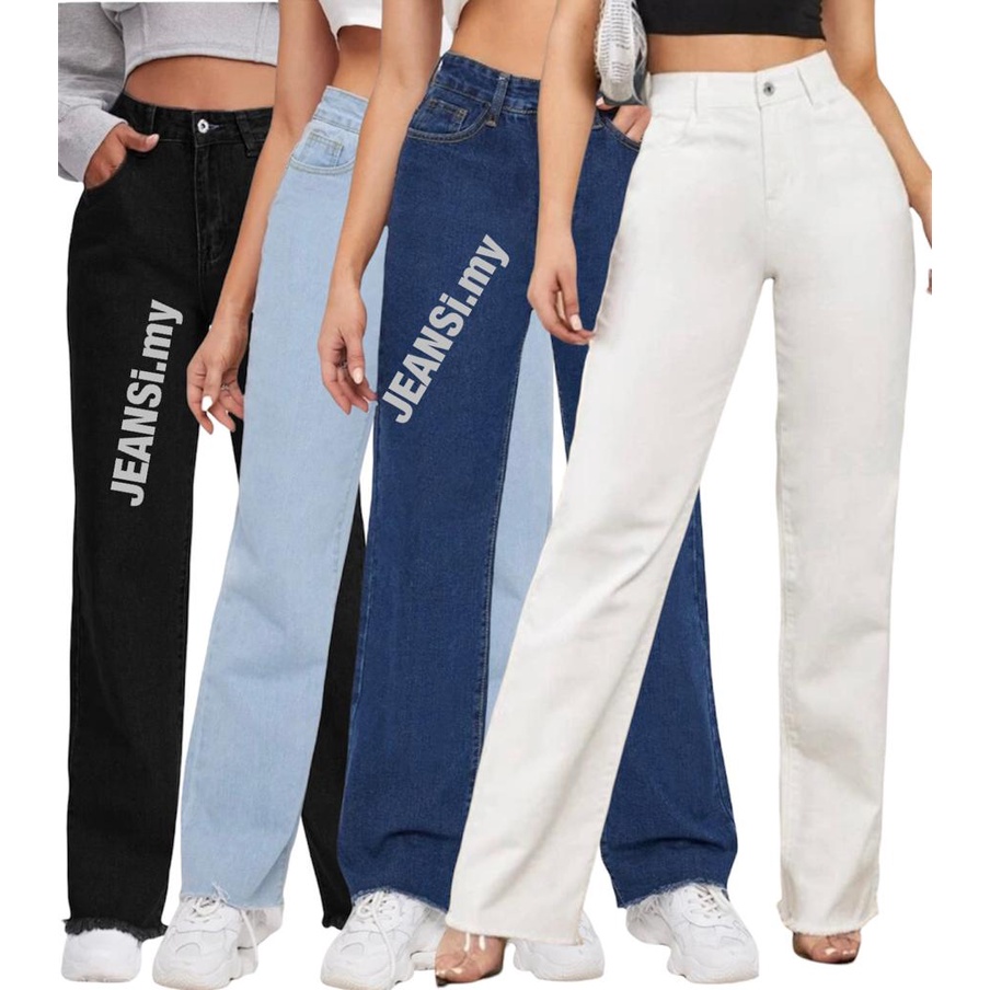 Women Jeans Denim palazo Baggy Straight Cut Pants Highwaist Seluar crop jeans woman Loose(ready stock)