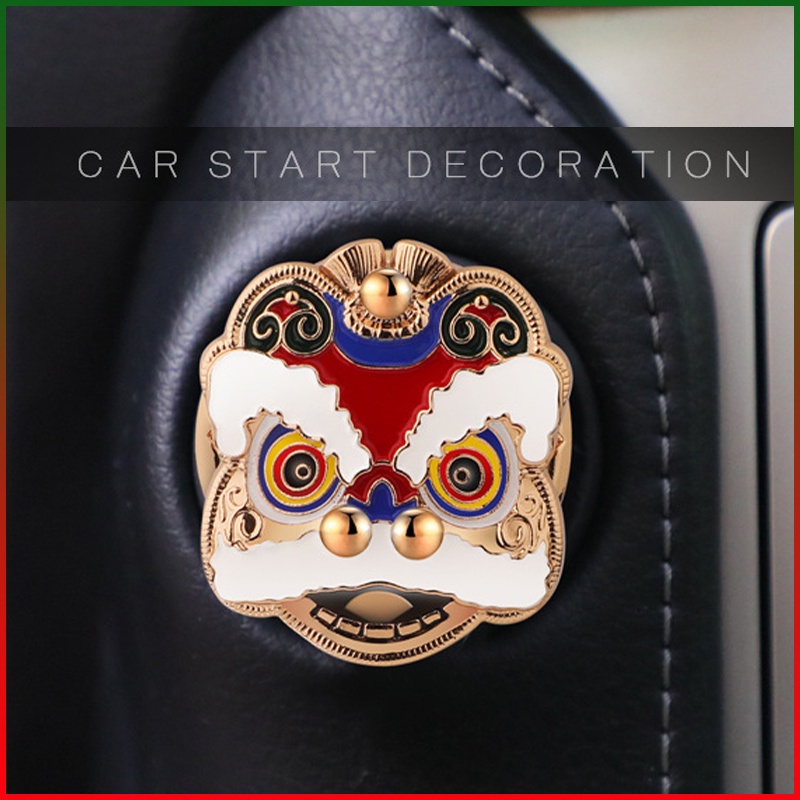 Lion dance car one-button start protective cover decorative stickers metal ignition ring switch button flip car interior decorative stickers proton perodua toyota honda