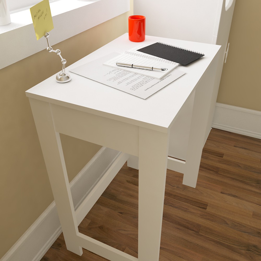Little White Desk Study Desk MDF Board with Storage Space Whiite Modern