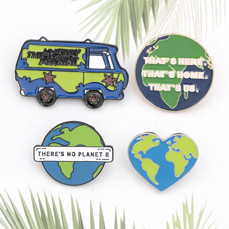 Eco-friendly Cartoon Earth Badges Brooches Green Protection Bus Love Enamel Lapel Pin Fashion Jewelry Accessories Gift
