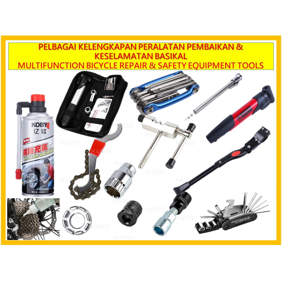 [M'sia Ready Stock] PELBAGAI KELENGKAPAN PERALATAN PEMBAIKAN & KESELAMATAN BASIKAL MULTIFUNCTION BICYCLE REPAIR TOOLS