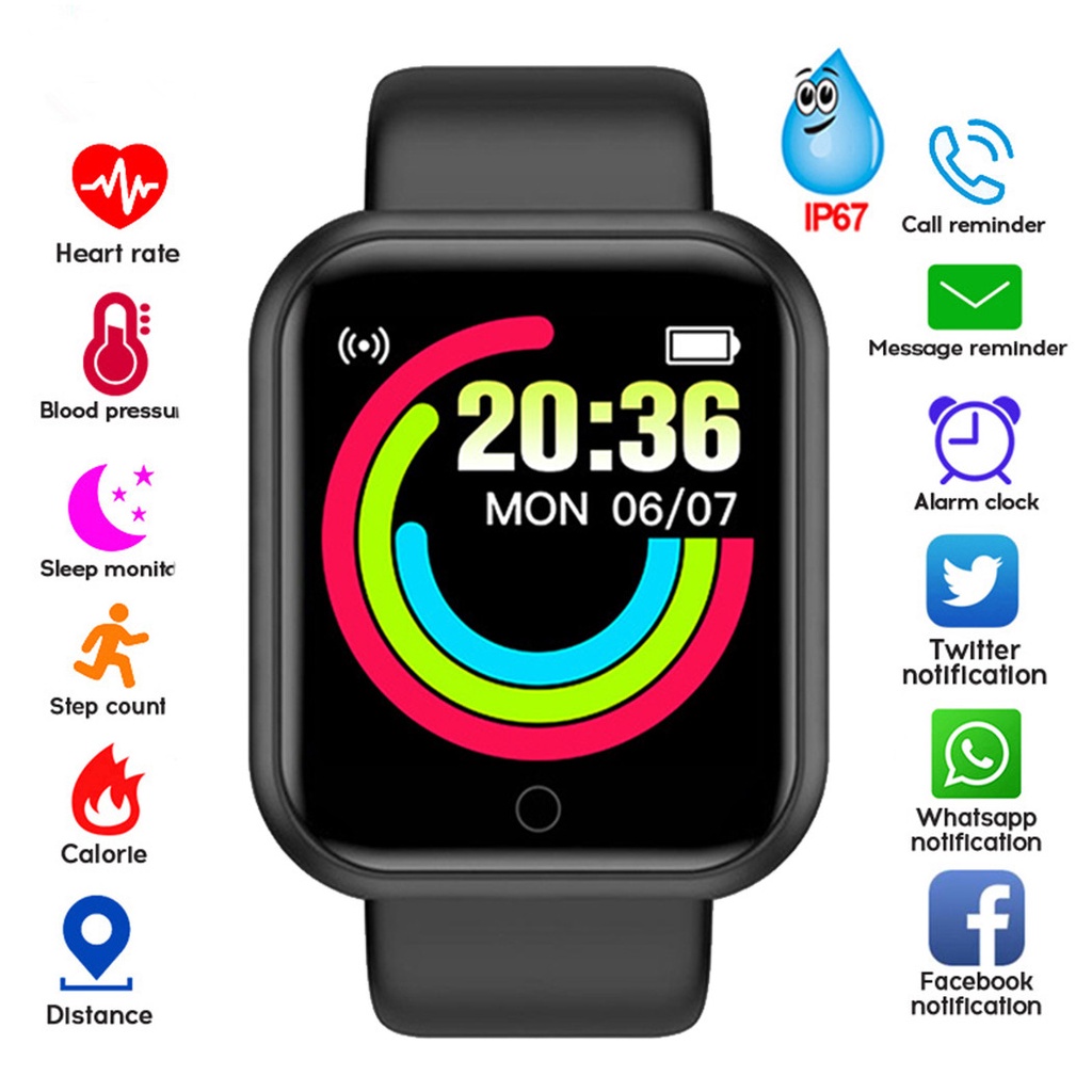 Smart Watch Sport Band Bluetooth Jam pintar SmartWatch Wristband Fitness Tracker Heart Rate Monitor Men Women Y68S