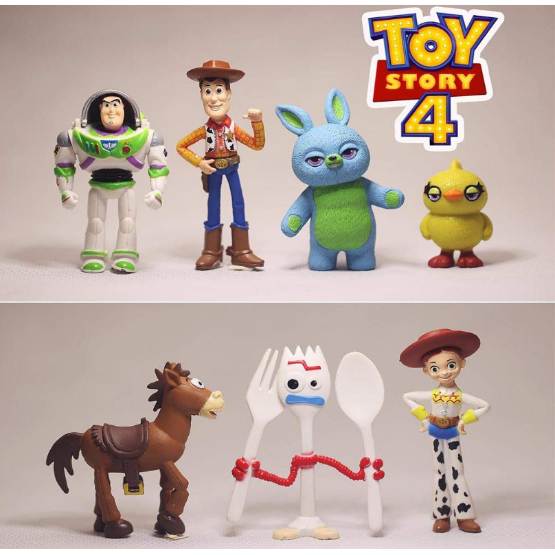 Toy Story 4 Woody Lightyear Alien Forky Buzz Bunny Figure Doll Cake Topper 7Pcs 