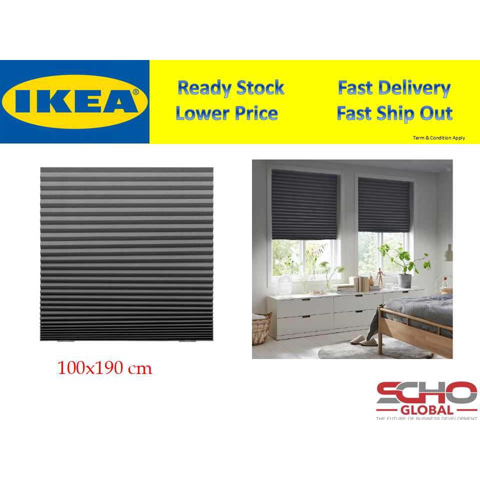 IKEASCHOTTIS Blockout pleated blind, dark grey, 100x190 cm(block out