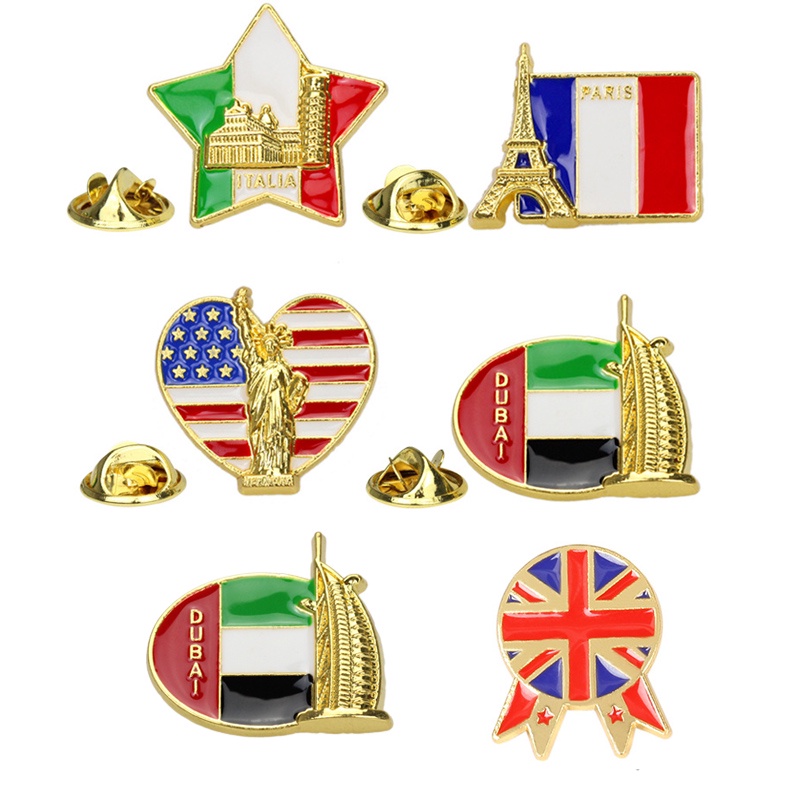 France UK USA National Flag Enamel Pins GR Paris Eiffel Tower La Tour Eiffel Souvenir Badge Brooch Bag Clothes Lapel Pin