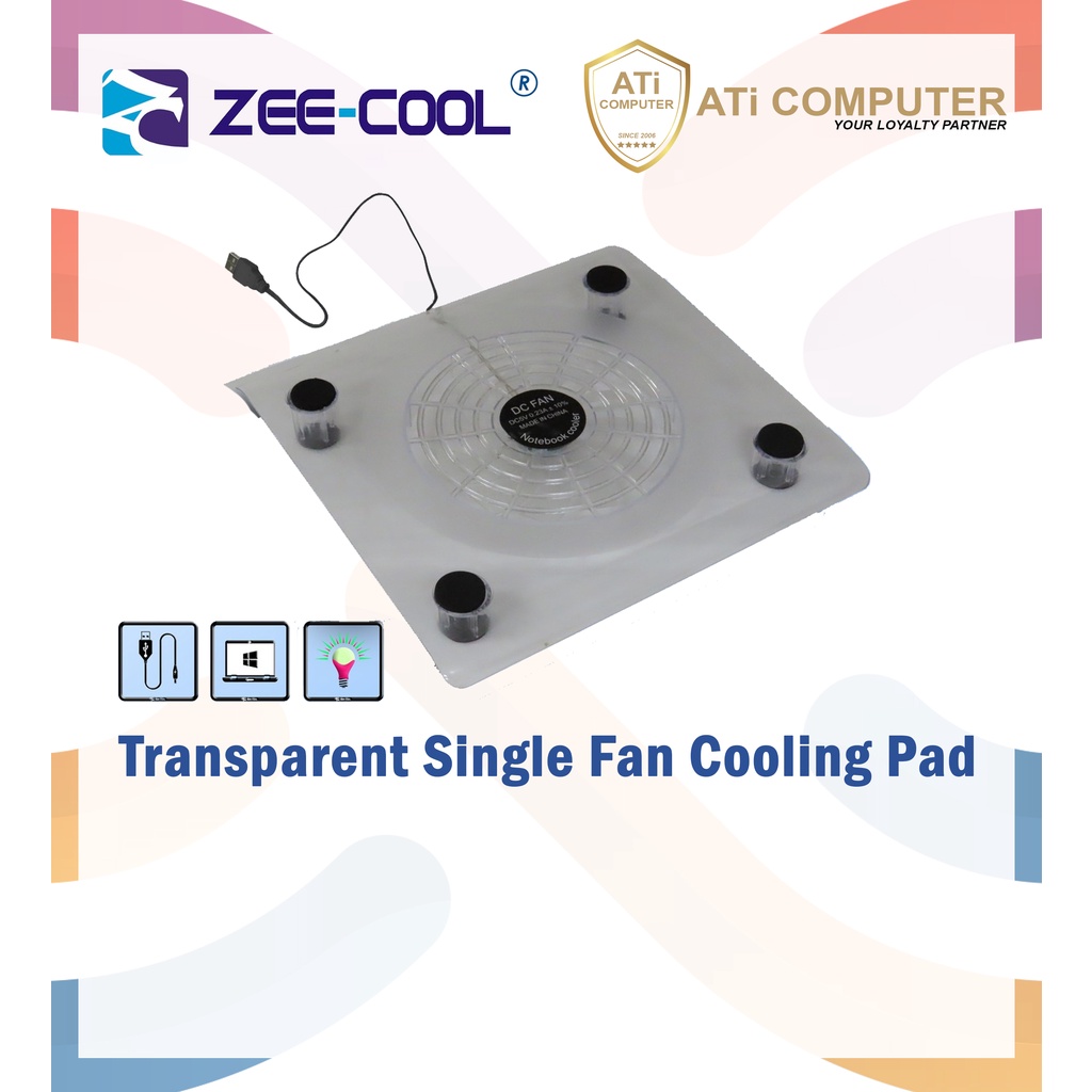 ZeeCool Transparent Laptop Single Fan Cooling Pad Shopee Malaysia