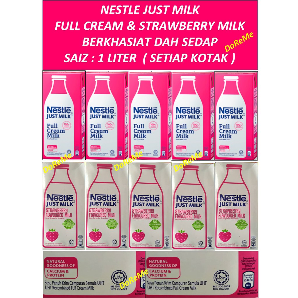 NESTLE JUST MILK FULL CREAM MILK & STRAWBERRY , SUSU KOTAK NESTLE PENUH
