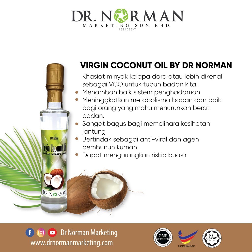 Virgin Coconut Oil Minyak Kelapa Dara By Dr Norman 250ml 300ml Shopee Malaysia