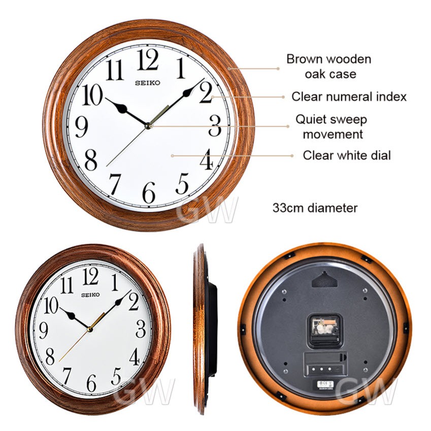 100% ORIGINAL SEIKO Quiet Sweep Analogue Wooden Wall Clock QXA528 (QXA528B)  [Jam Dinding Kayu] Malaysia | Shopee Malaysia