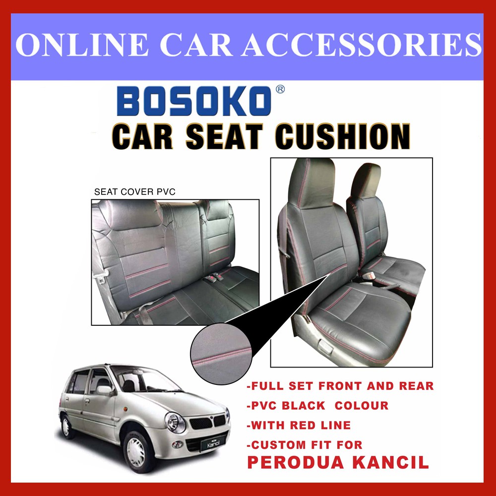 Perodua Kancil 850 - Custom Fit OEM Car Seat Cushion Cover PVC Black Colour Shining With Red Line (Made In Malaysia)