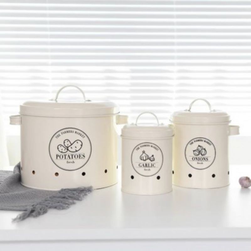 Kitchen Canister Set Of 3 Potatoes Onions Garlic Tin Storage Shopee