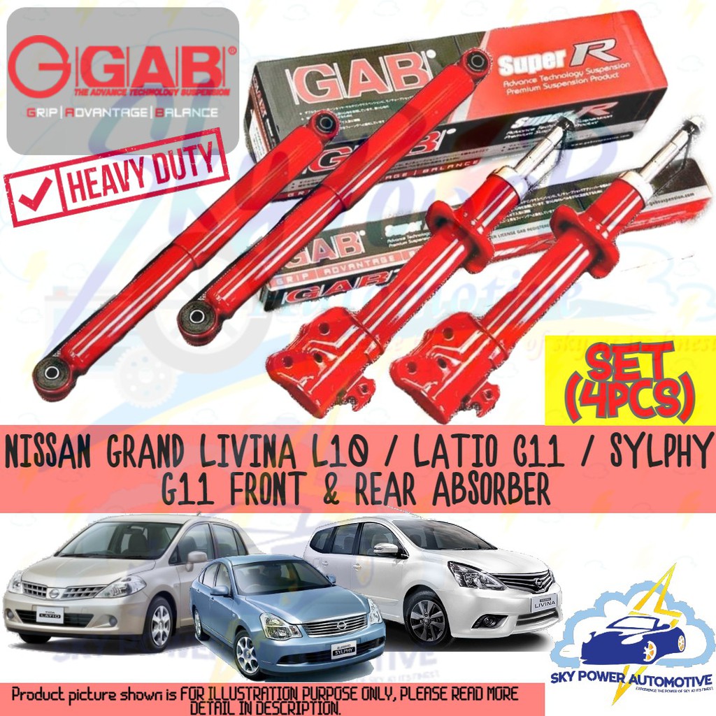 Nissan Grand Livina L10 Latio C11 Sylphy G11 Gab Super R Sport Premium Heavy Duty Gas Shock Absorber Set 4pcs Shopee Malaysia