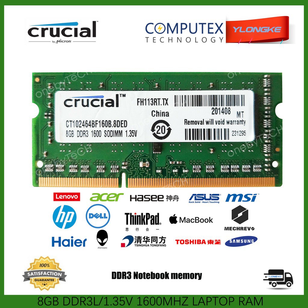 Crucial 8gb 2rx8 Pc3l s Ddr3l 1600mhz Sodimm Ram Laptop Memory Low Density Memory Ram Computers Tablets Networking