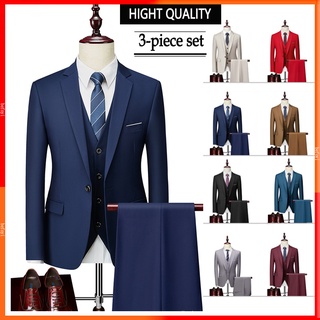 💎3-Piece Set🔥 Men Suits 3-Pieces Set Formal Business Wedding Casual Korean Slim Fit Blazer Office Coat Jackets Tuxedo Sut lelaki