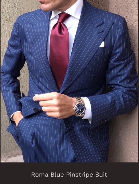 blue suit with pinstripes