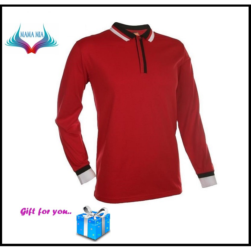 Baju Berkolar Long Sleeve Lengan Panjang Oren Sport Sj05 Red Shopee Malaysia