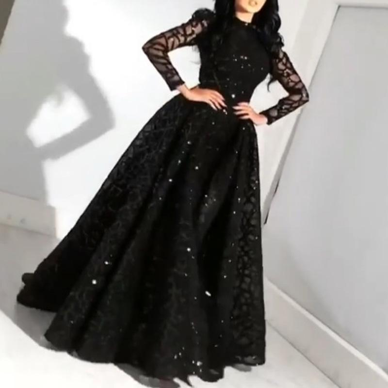 [Ready Stock] Banquet Queen Style Black Glitter Maxi Dress Evening Party Dress Women Gown