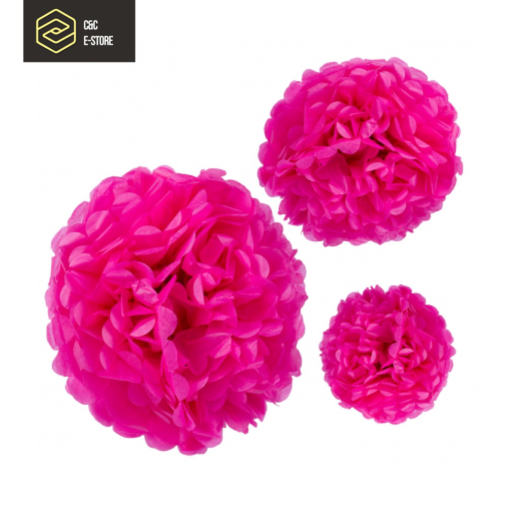 [Ready Stock] Magenta Tissue/Crepe Paper Flower Pom Pom 19" 50cm for Backdrop Background Decoration Dark Pink