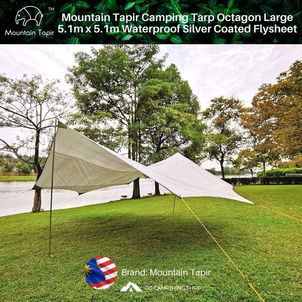 Mountain Tapir Camping Tarp Octagon Large 5.1m x 5.1m Waterproof Silver Coated Flysheet