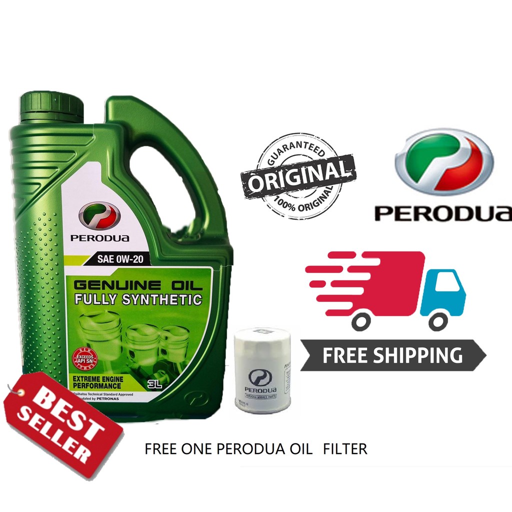 Perodua Fully Synthetic SAE 0W20 Engine Oil 3L + Perodua Axia/BEZZA