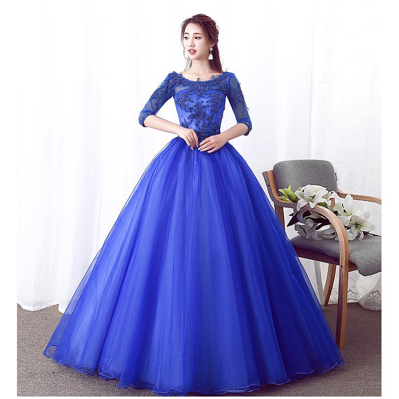 royal blue wedding dresses with sleeves