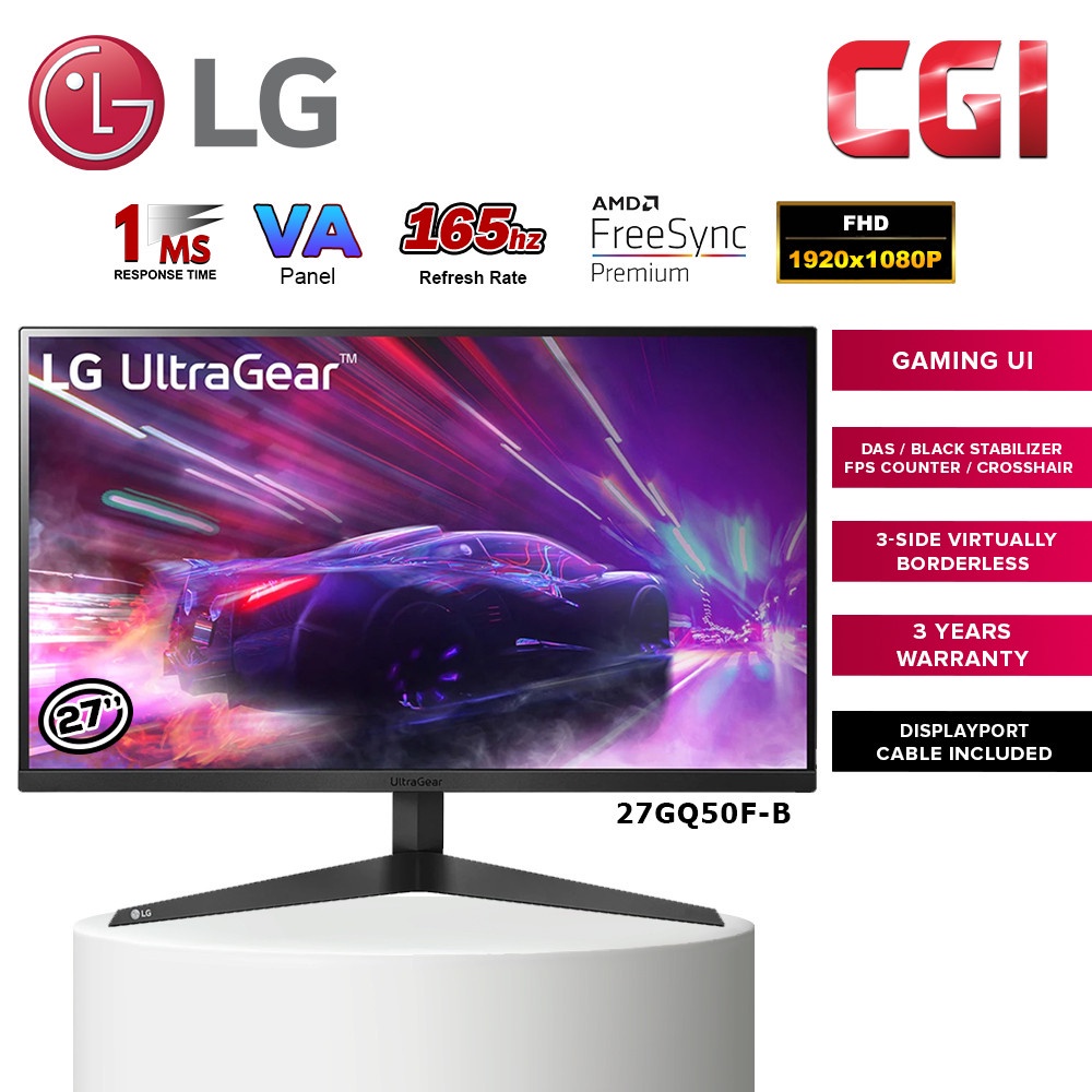 LG 27" 27GQ50F FHD VA 165Hz 1ms AMD Freesync Premium Gaming IU ...