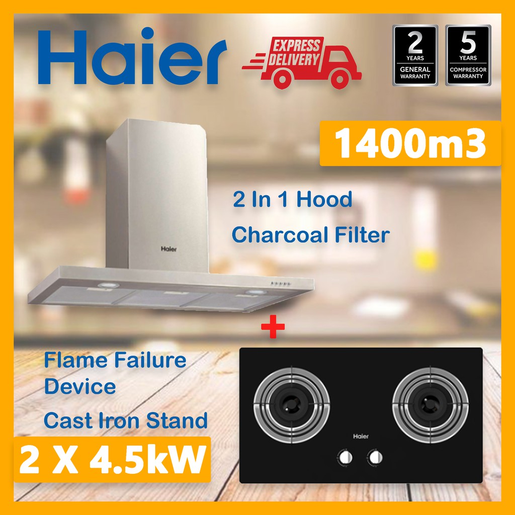 Haier Cooker Hood With Charcoal Filter & Haier Gas Hob With 2x 4.5kW