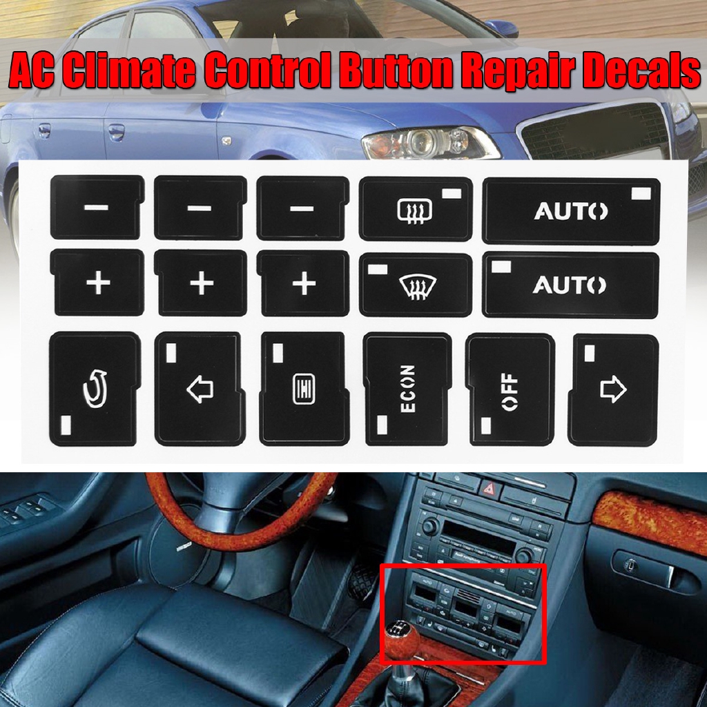 X AUTOHAUX Car AC Dash Button Decal Stickers AC Panel Decals 16 Button for Audi A4 2000-2008 