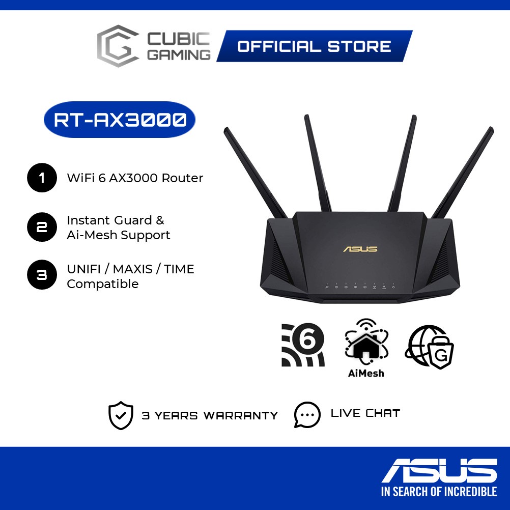 ASUS Router RTAX3000 AX3000 Dual Band WiFi 6 Router MUMIMO and OFDMA Shopee Malaysia