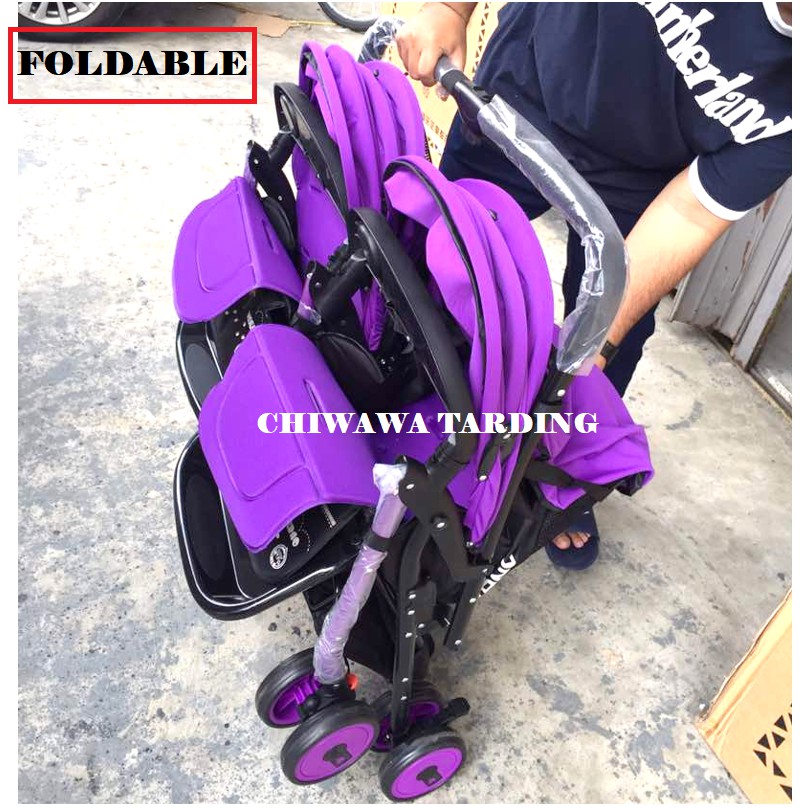Ultralight Foldable Left Right Twin Stroller 2 Baby Double Trolley Steel Frame Kereta Tolak Baby Budak Shopee Malaysia