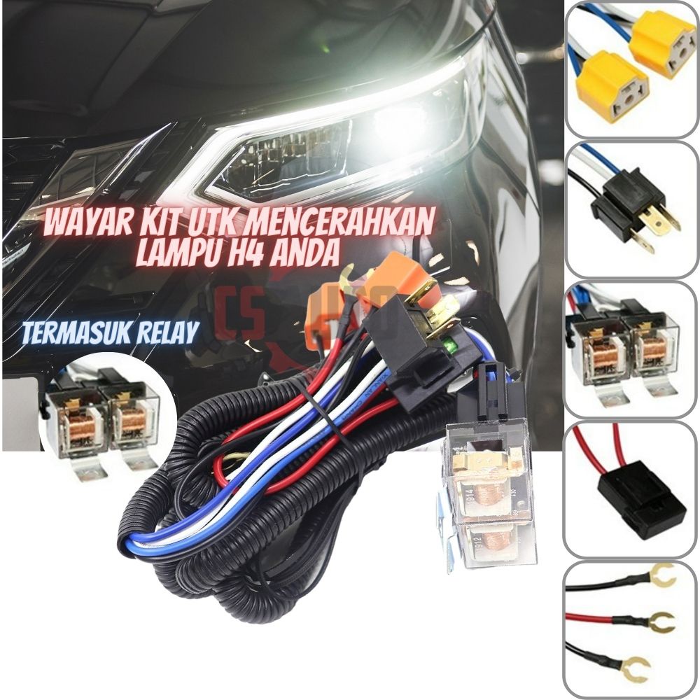 H4 Led Headlight Relay Wiring Relay Harness Car Li... - Grandado