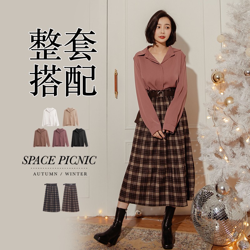 Space Picnic|Cardigan Top Checked Skirt Suit [Q20121021】