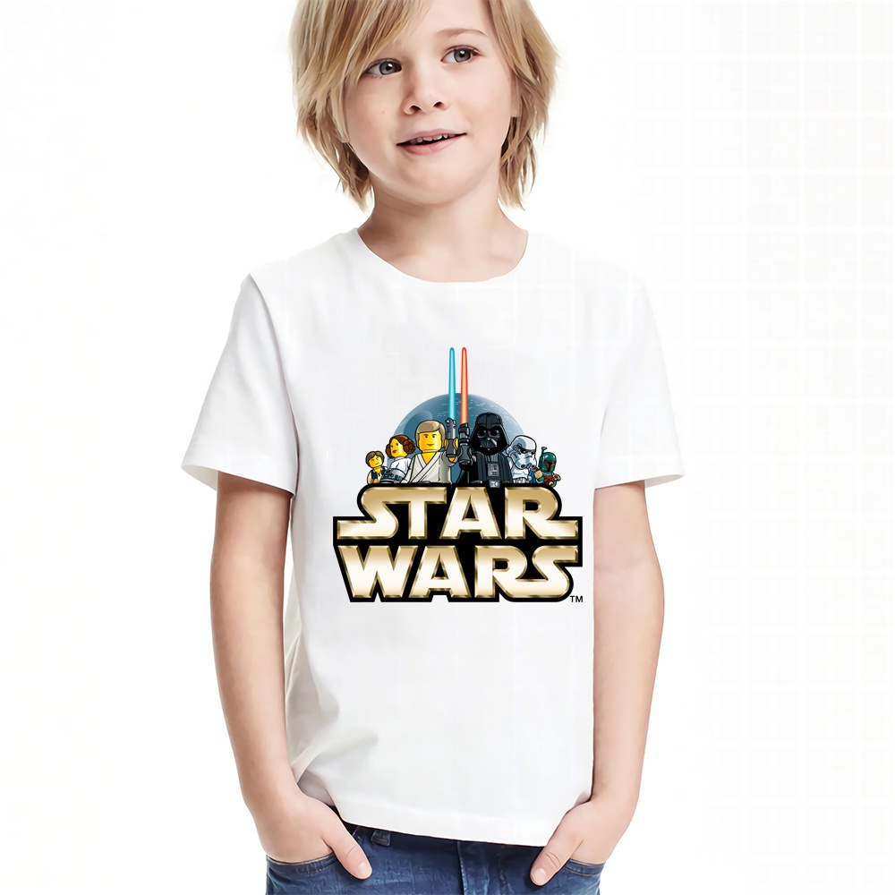 Hot Sales Boys Girls Star Wars Printed T Shirt Kids Summer Short Sleeve Tops Tee Teens Fashion Costume