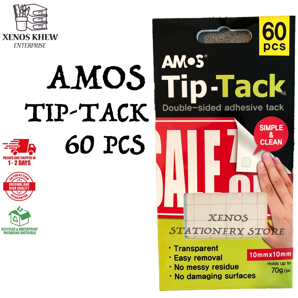AMOS TIPTACK DOUBLE SIDED ADHESIVE TACK 60PCS *70GSM/PC [ TACK IT