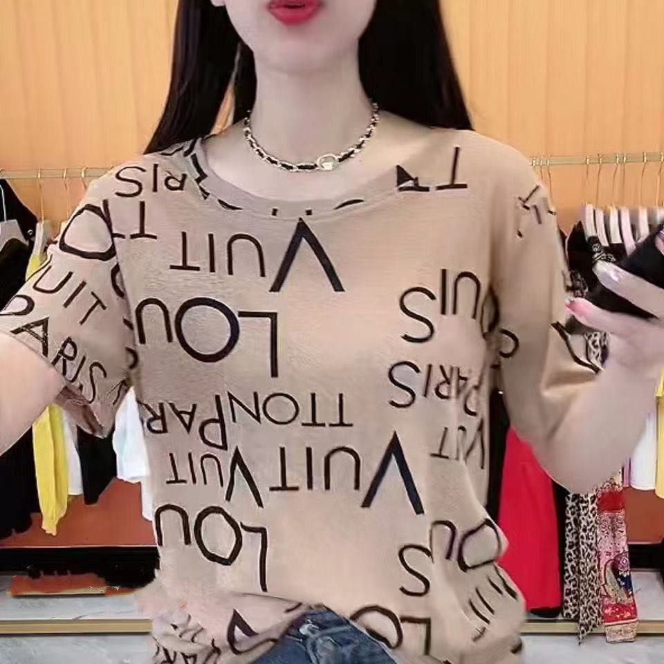 Short-sleeved t-shirt women's new fashion simple printing letters round neck half-sleeved bottoming shirt top tide