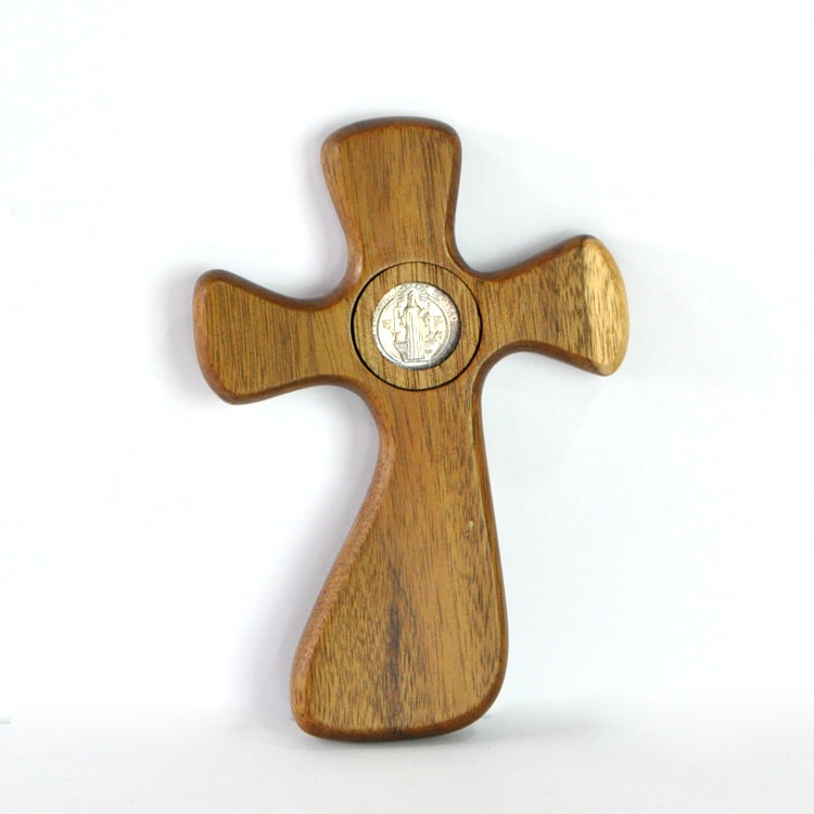 Simply Creative Wooden Religious Item - St. Benedict Holding Cross