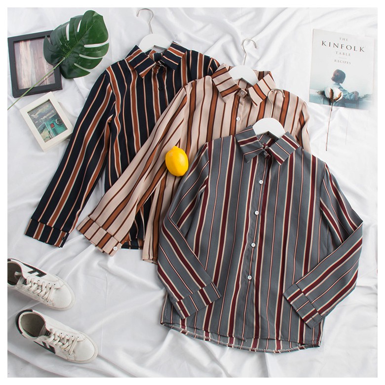 korean style women ladies stripe shirt  blouse  baju  baju  