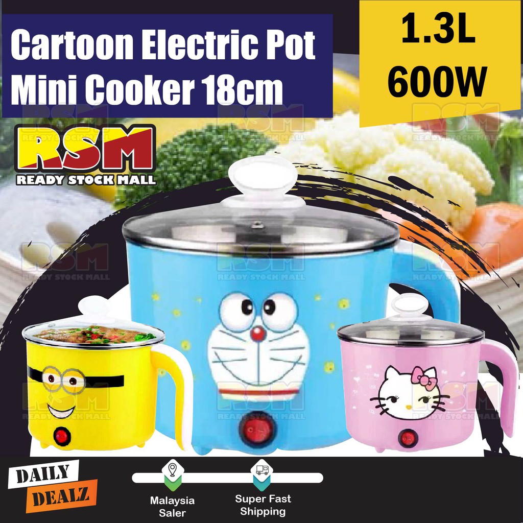 Multifunctional Mini Electric Cartoon Cooker Pot Egg Steamer 1.3L 18CM/Periuk Mini Kartun Pelbagai Guna