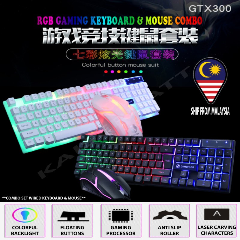 ? Ready Stock ? LIMEIDE Suspension Rainbow Light Gaming Mechanical Feel Keyboard & Mouse Combo BLACK / WHITE set