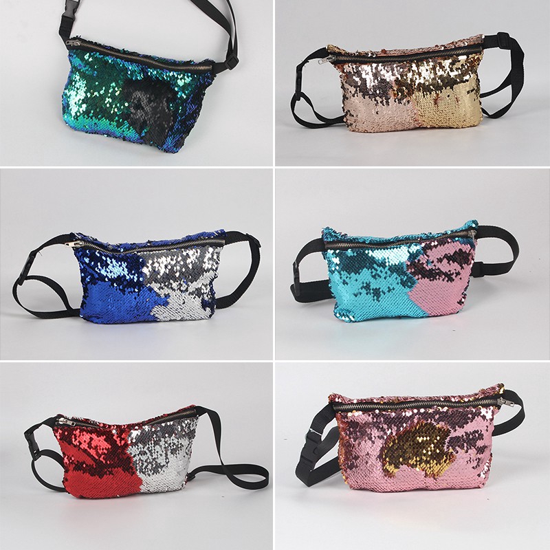 Glitter Waist Fanny Pack Belt Bum Bag Pou JOY Women Reversible Mermaid ...