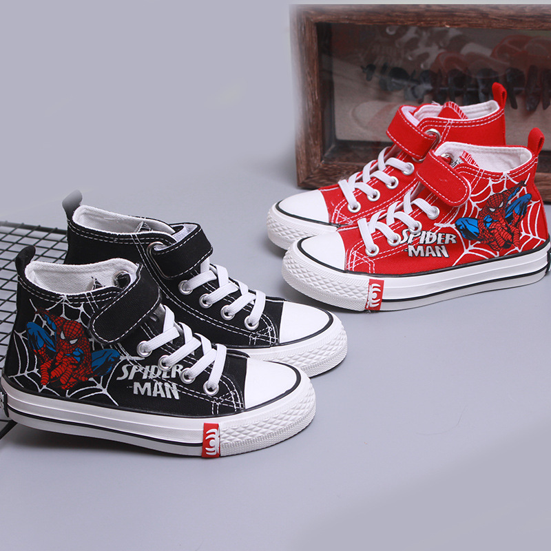 4 7yrs Kids Spiderman Canvas Shoes Boy Red Black Canvas Shoe Girls Velcro High Top Shoes Spider Man 25 30 Shopee Malaysia