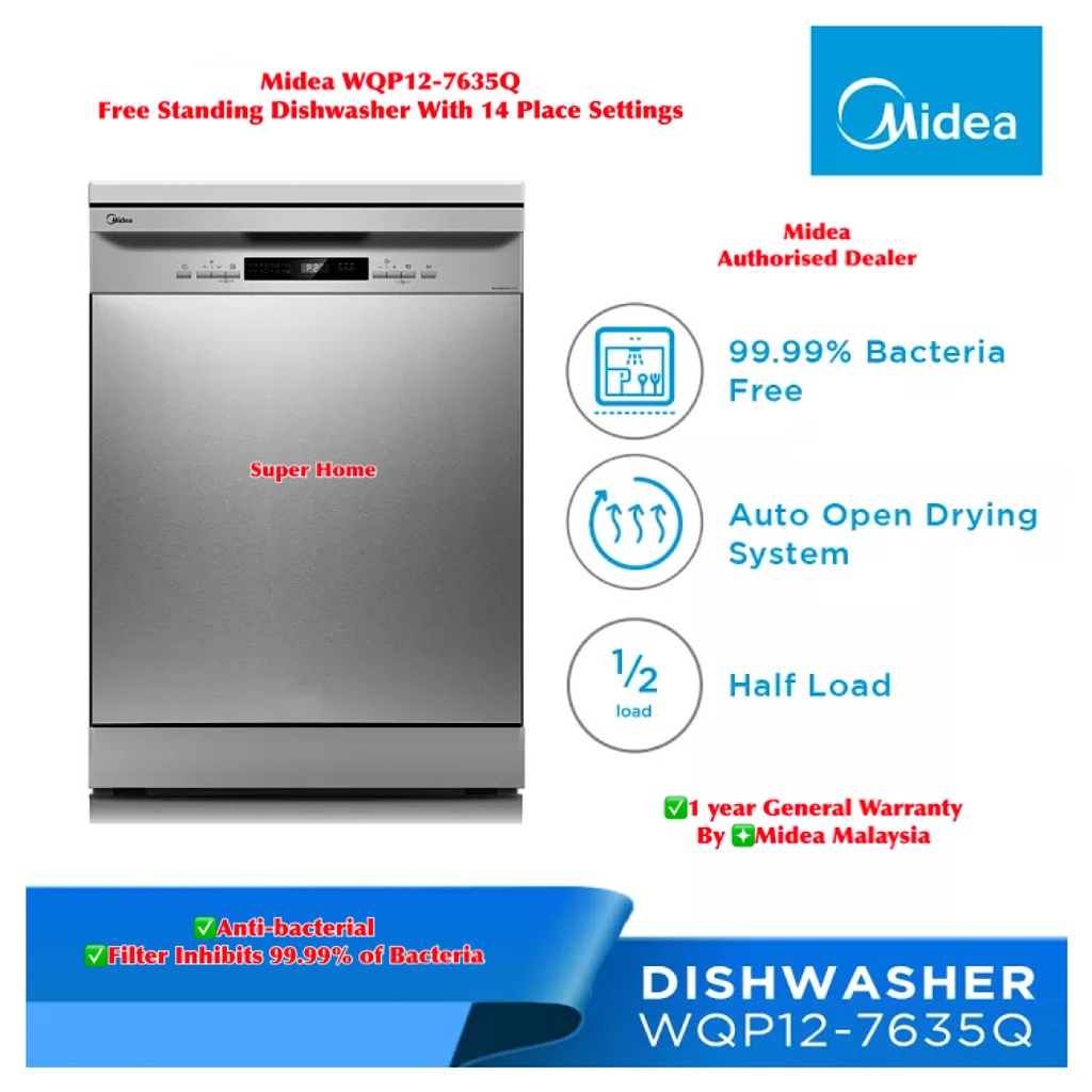 Midea Freestanding Dishwasher WQP12-7635Q With 14 Place Settings (S.Steel Door)