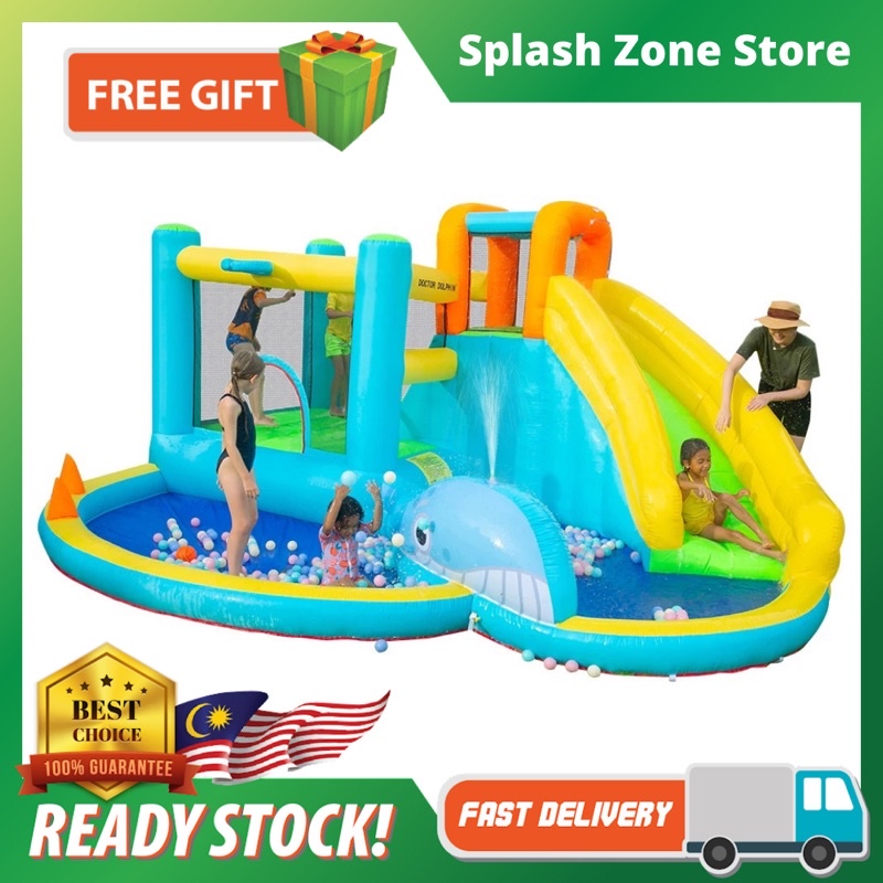(Ready Stock) Doctor Dolphin Inflatable Pool Castle Bouncer Water Slide