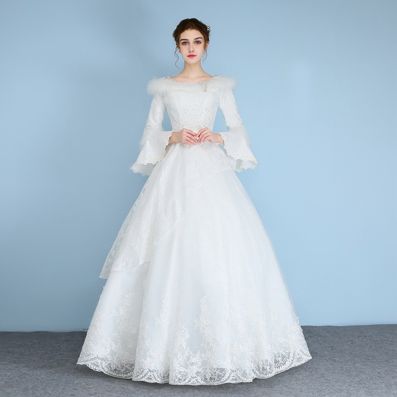 Mariage Lace Winter Long Sleeves Bride Wedding Dress Long Sleeves