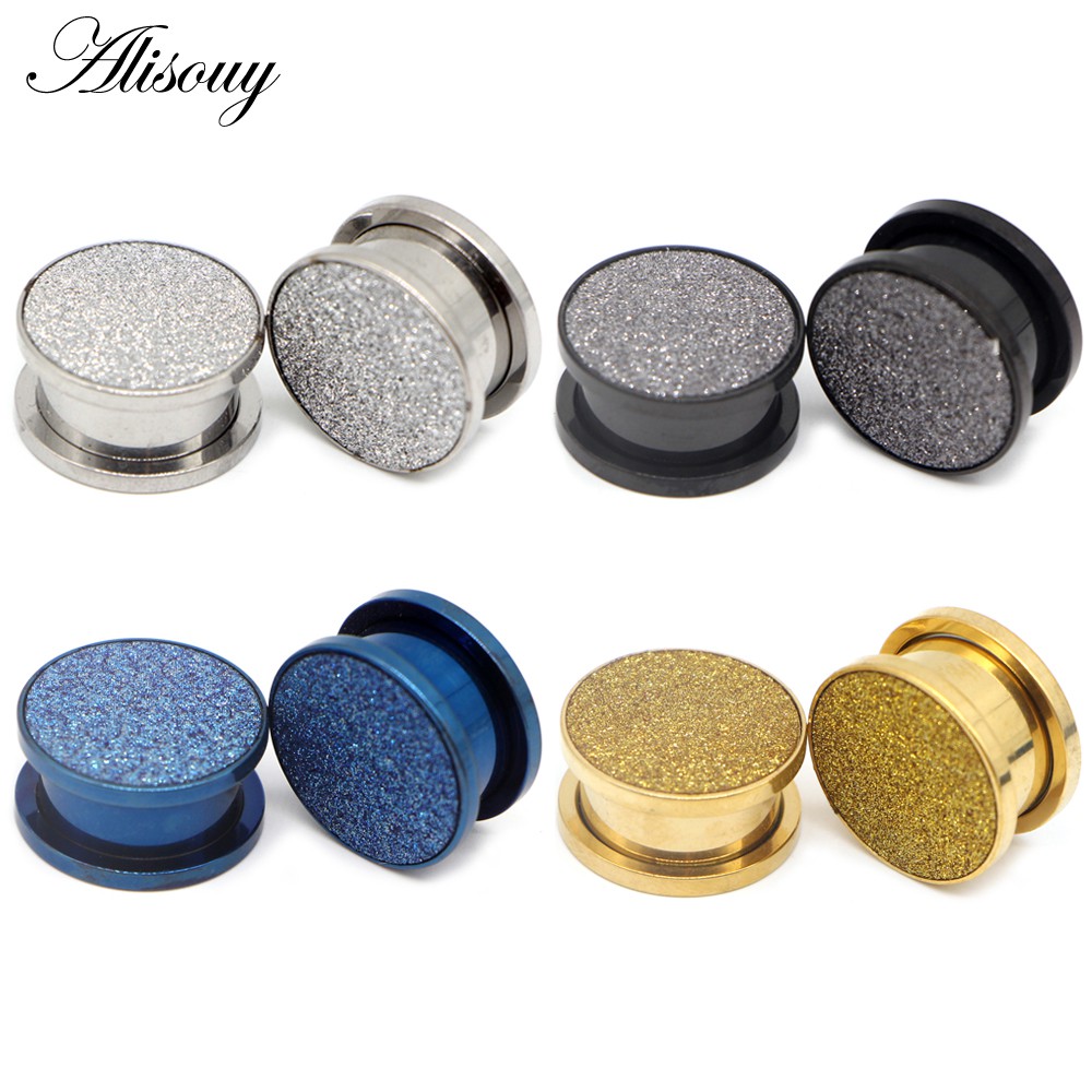 Alisouy 1PC Glitter Rose Gold/Silver Color Ear Plug Screw PiercingTunnel Ear Expander Gauges Body Jewelry Flesh Tunnel Earring