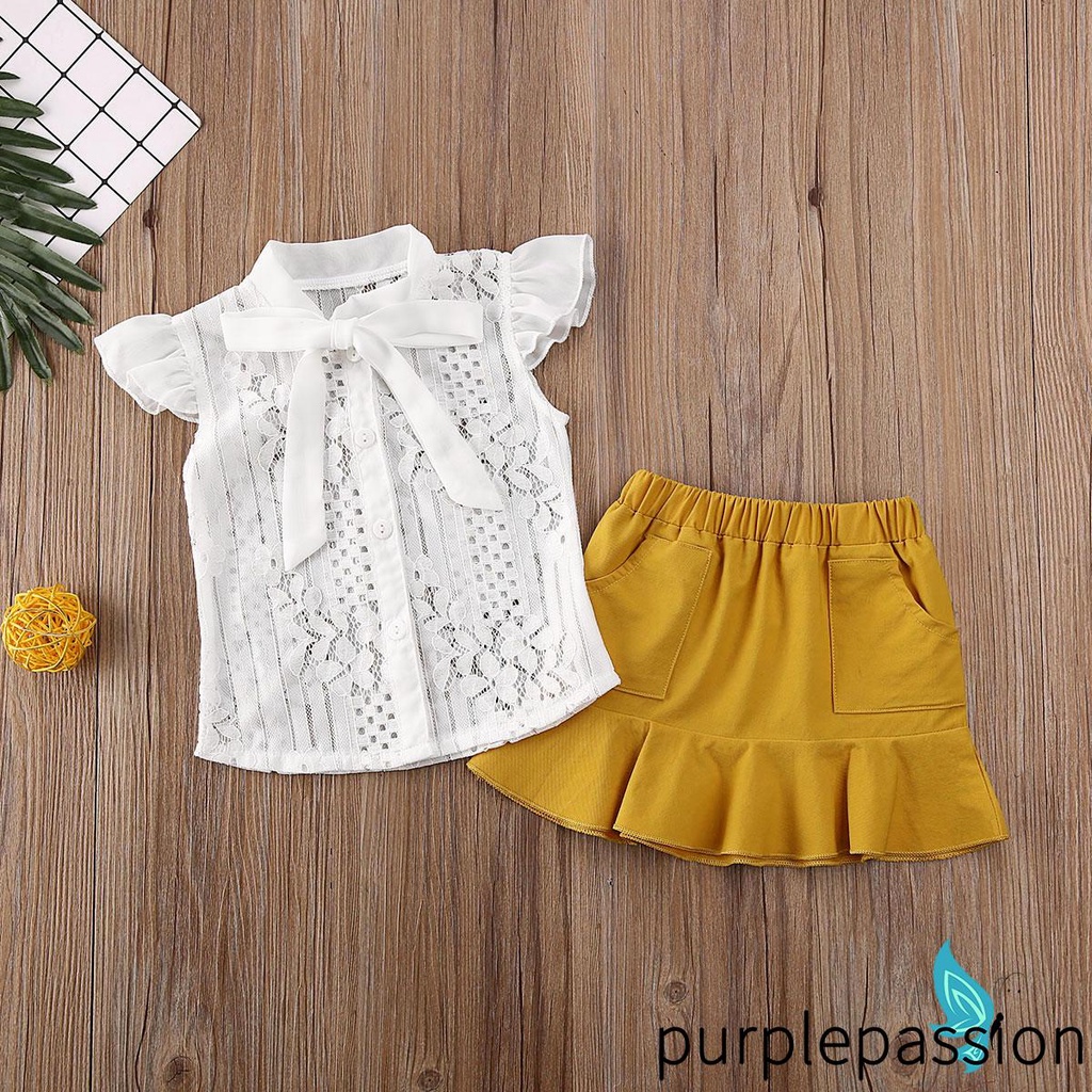 Baby Girls Blouses Lace Short Sleeveless Ruffles Outfit Clothes Set for Toddler Girl 