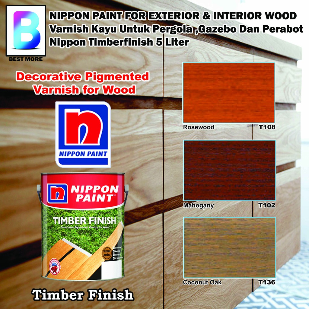 Nippon Paint Timber Finish For Exterior And Interior Wood 5L Rosewood